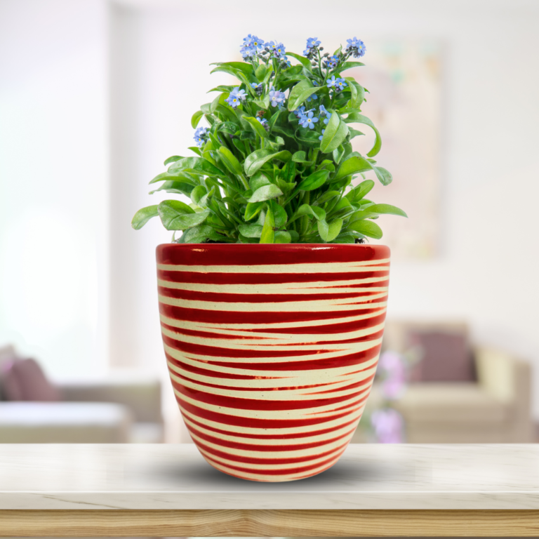 Premium Ceramic Striped Planter Pot for Succulents | Cactus | Indoor & Outdoor Plants – Cherry Red