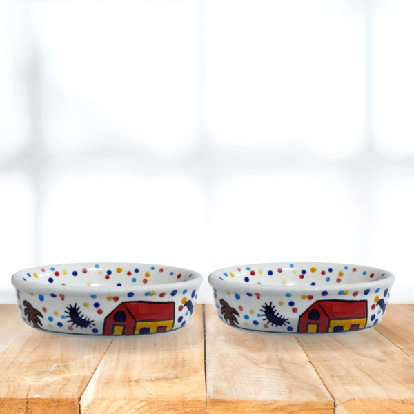 Ceramic Soap Dish | Ceramic Soap Case | Multi Colour Hut Painting – Set of 2