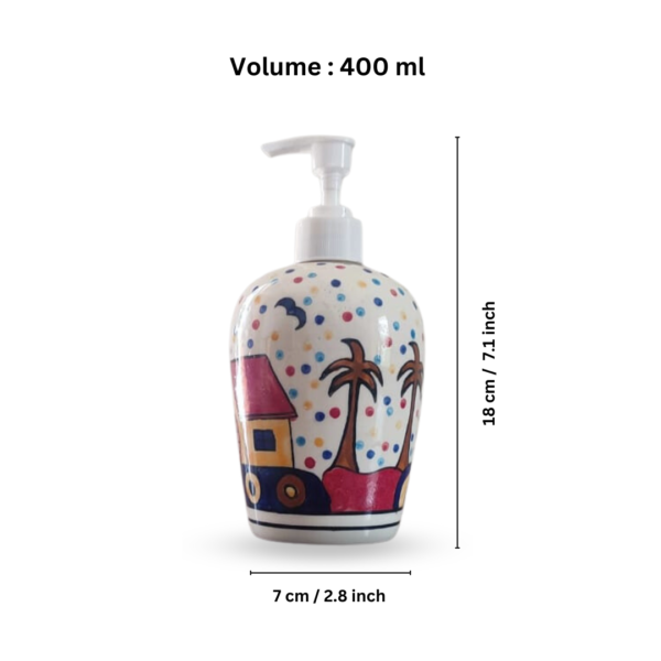 Multicolour Hut Painting Ceramic Bathroom Accessories Set of 3 with Liquid Soap Dispenser, Toothbrush Holder & Soap Dish