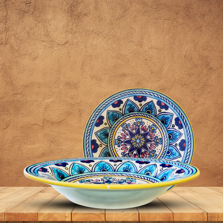 "FLORAL VIBES" Ceramic Hand – painted Deep Plate Size 9 inch for Soup / Salads/ Pasta/ Noodles/ Macaroni – Set Of 2 Best Gifting Options.