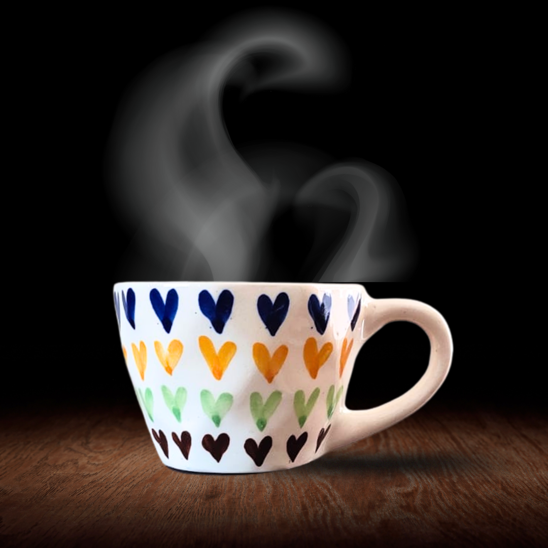 Ceramic Hand Painted Heart Print Coffee Mug, Milk Mug, Tea Cup, Soup Cup (200 ml) – Set of 4