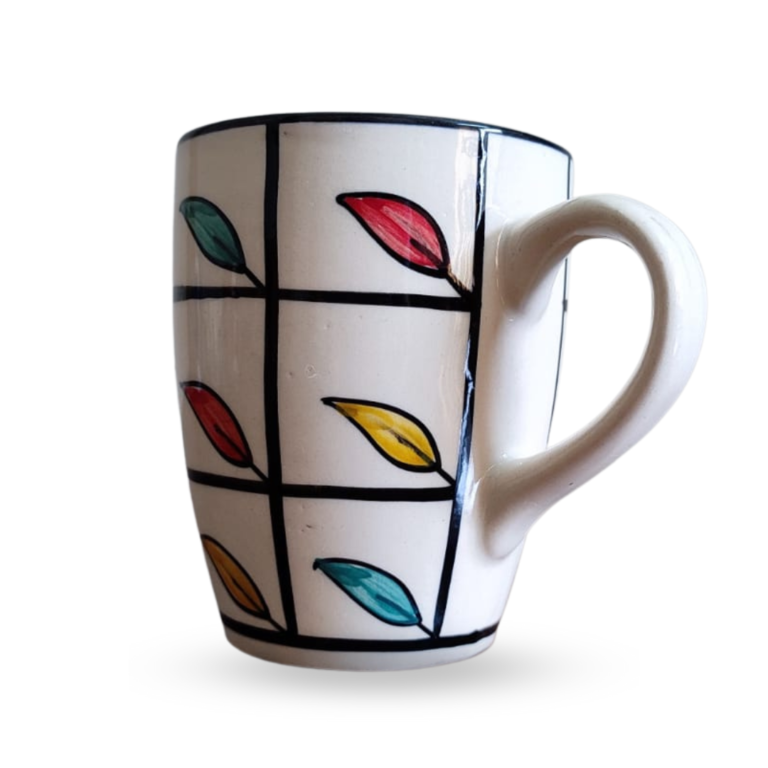 Coffee Mug | Tea Mug | Milk Mug Leaf Painting (300 ml, Multicolor) – Set of 2