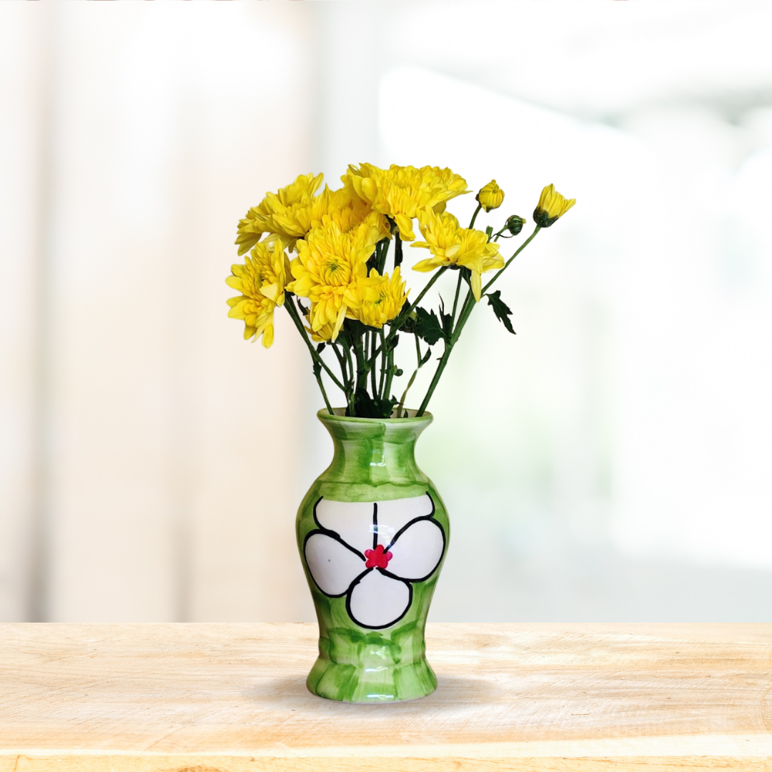 “Green Serenity ” Hand Painted Ceramic Vase for Bedroom, Livingroom, Dining Table, Cash Counter, Home Décor – Pack Of 1