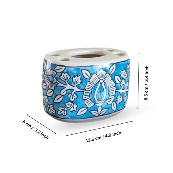 Turquoise Blue Blossom Ceramic Bathroom Accessories Set of 4 with Liquid Soap Dispenser, Toothbrush Holder, Soap Dish & Tumbler