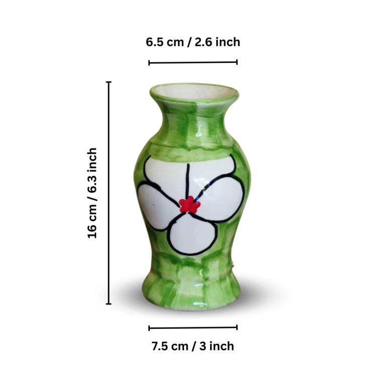 “Green Serenity ” Hand Painted Ceramic Vase for Bedroom, Livingroom, Dining Table, Cash Counter, Home Décor – Pack Of 1