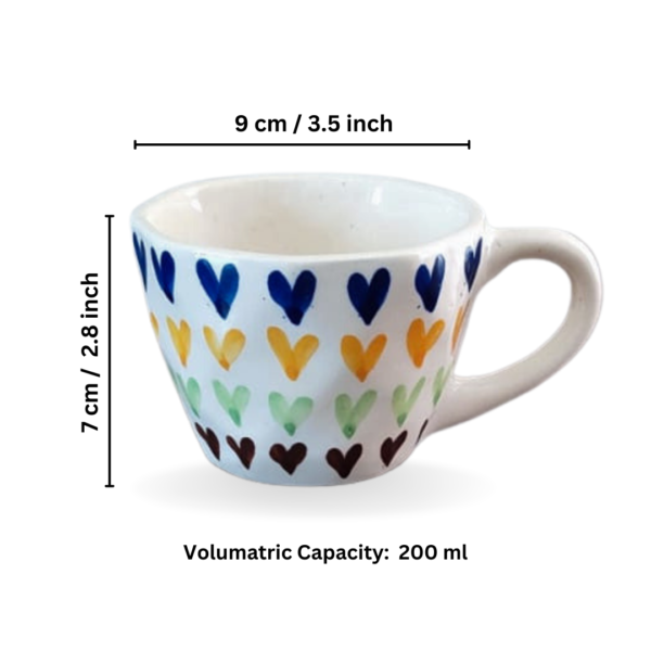 Ceramic Hand Painted Heart Print Coffee Mug, Milk Mug, Tea Cup, Soup Cup (200 ml) – Set of 4