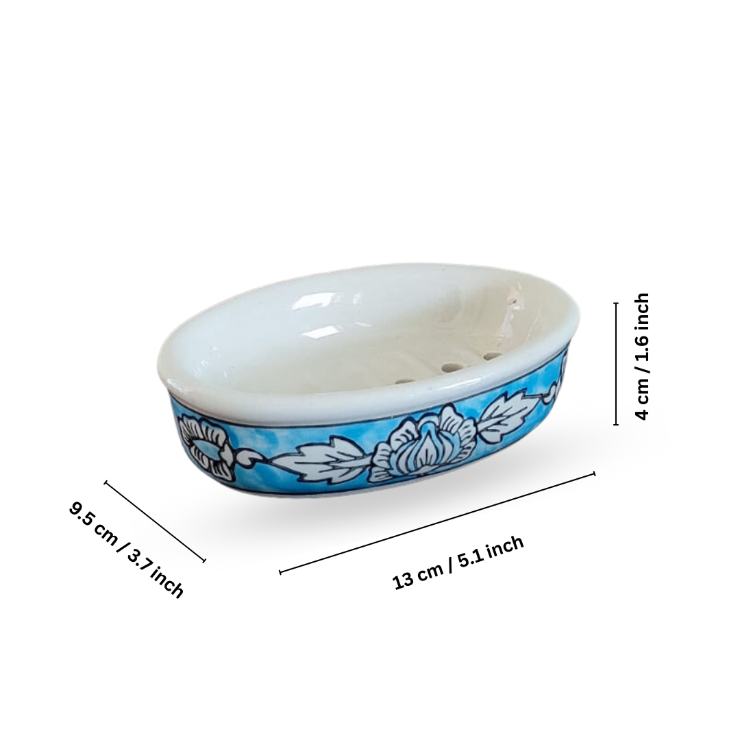 Turquoise Blue Blossom Ceramic Bathroom Accessories Set of 4 with Liquid Soap Dispenser, Toothbrush Holder, Soap Dish & Tumbler