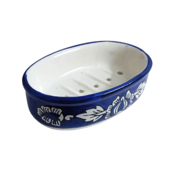 Small Box Garden Ceramic Soap Dish, Ceramic Soap Case, Mughal Painting Blue