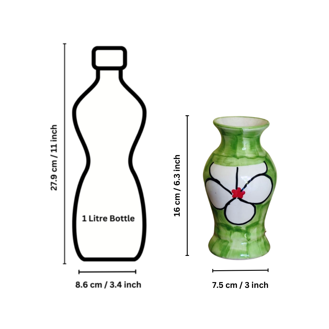 “Green Serenity ” Hand Painted Ceramic Vase for Bedroom, Livingroom, Dining Table, Cash Counter, Home Décor – Pack Of 1