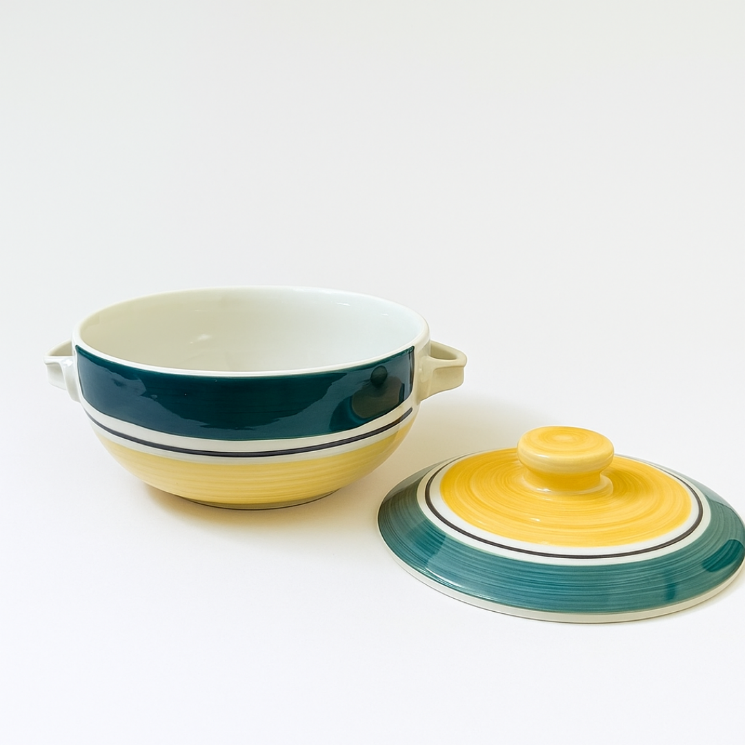 Golden Dusk Ceramic Casserole” hand–painted with Lid, 500 ml capacity, elegant & functional.