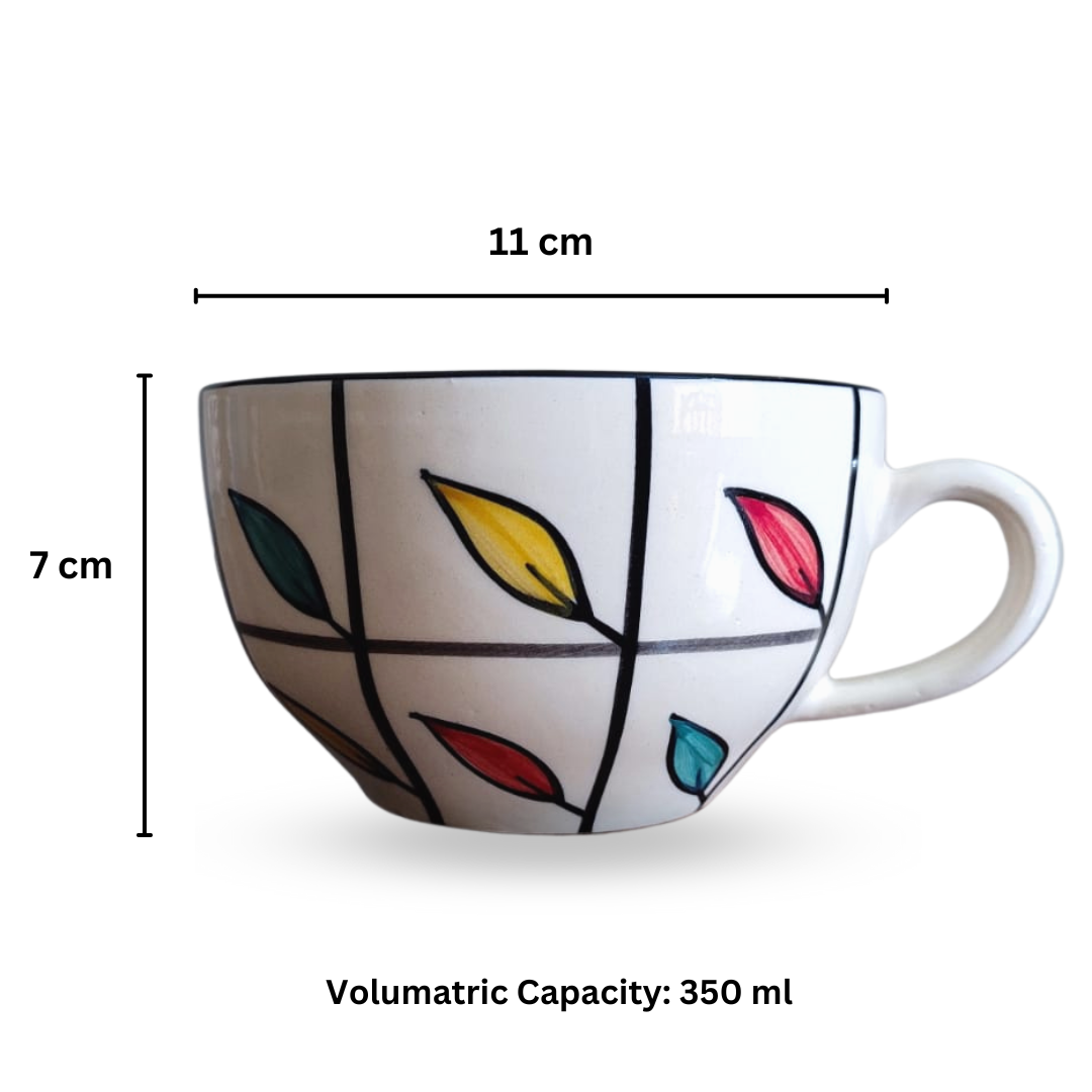 Ceramic Soup Cup/Soup Bowl/Coffee/Tea/Milk/Mug Multi Colour Leaf Painting Hand Painted (350 ml) – Set of 2