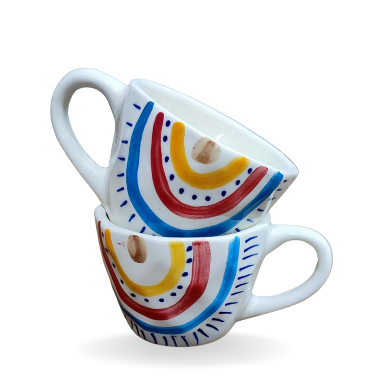 Ceramic Hand Painted Rainbow Print Coffee Mug, Milk Mug, Tea Cup, Soup Cup (200 ml) – Set of 4