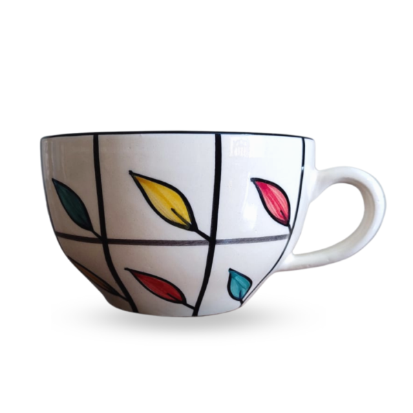 Ceramic Soup Cup/Soup Bowl/Coffee/Tea/Milk/Mug Multi Colour Leaf Painting Hand Painted (350 ml) – Set of 2