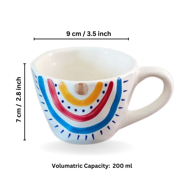 Ceramic Hand Painted Rainbow Print Coffee Mug, Milk Mug, Tea Cup, Soup Cup (200 ml) – Set of 4