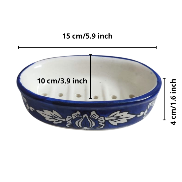 Small Box Garden Ceramic Soap Dish, Ceramic Soap Case, Mughal Painting Blue