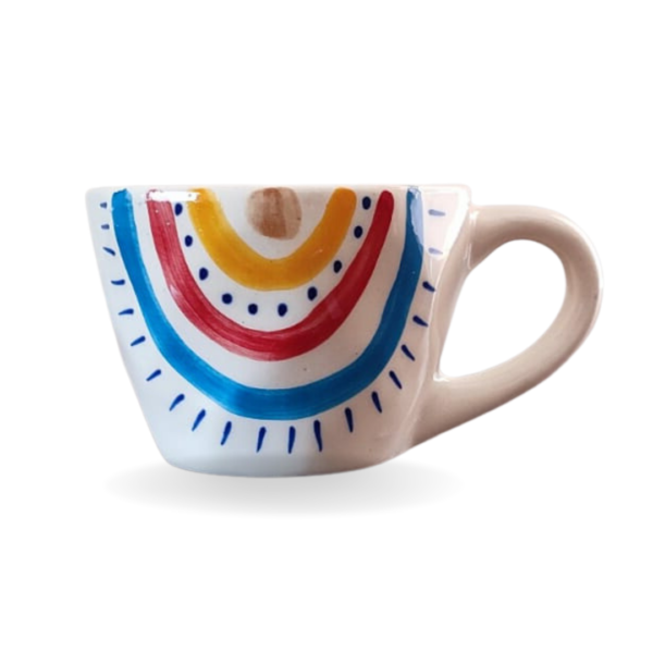 Ceramic Hand Painted Rainbow Print Coffee Mug, Milk Mug, Tea Cup, Soup Cup (200 ml) – Set of 4