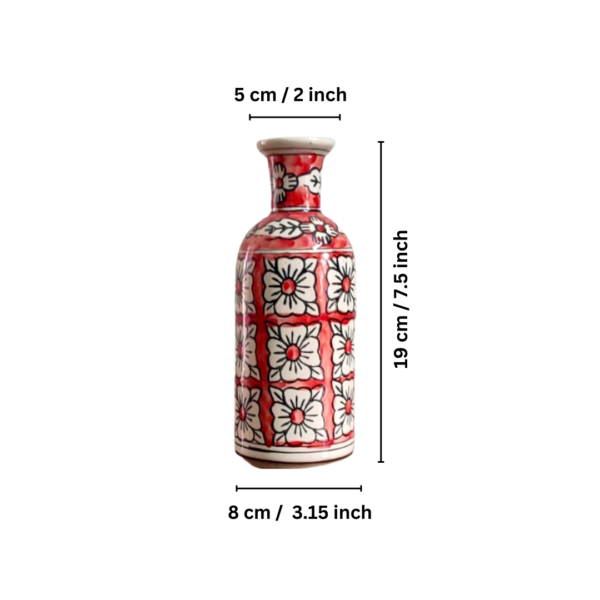Hand Painted Floral Ceramic Vase for Bedroom, Living Room, Dining Table, Cash Counter, Home Décor – 7.5 inches Red. Set of 2