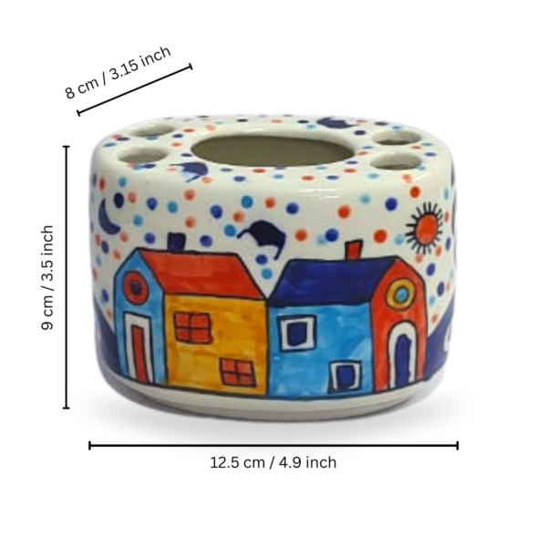 Ceramic Multi Colour Toothbrush Holder (Hut Painting), Toothpaste Holder for Bathroom Sink
