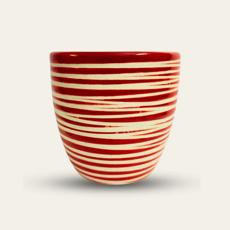 Premium Ceramic Striped Planter Pot for Succulents | Cactus | Indoor & Outdoor Plants – Cherry Red