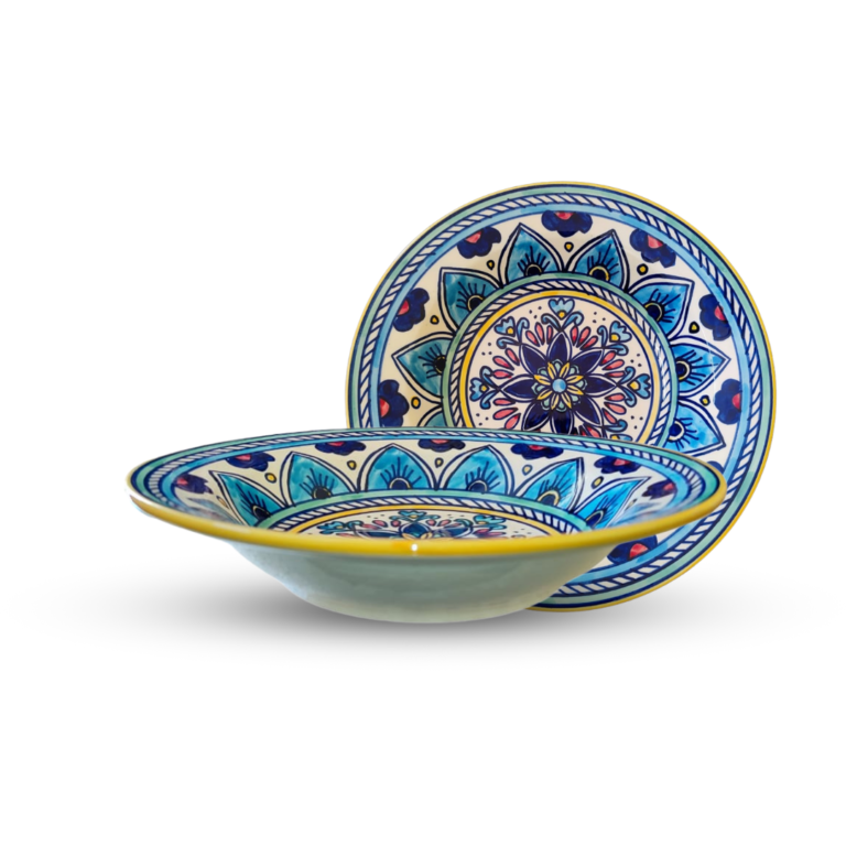 "FLORAL VIBES" Ceramic Hand – painted Deep Plate Size 9 inch for Soup / Salads/ Pasta/ Noodles/ Macaroni – Set Of 2 Best Gifting Options.