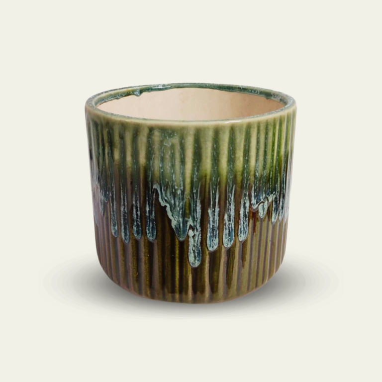 Premium Ceramic Ribbed Planter Pot for Succulents | Cactus | Indoor & Outdoor Plants – Olive Green