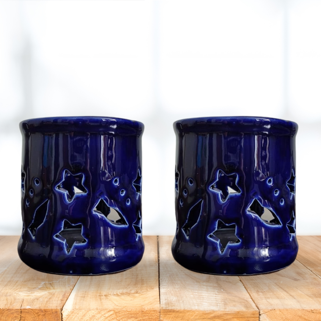 Multipurpose Ceramic Pen Holder | Office Desk Organizer | Tooth Brush Holder Navy Blue – Set Of 2
