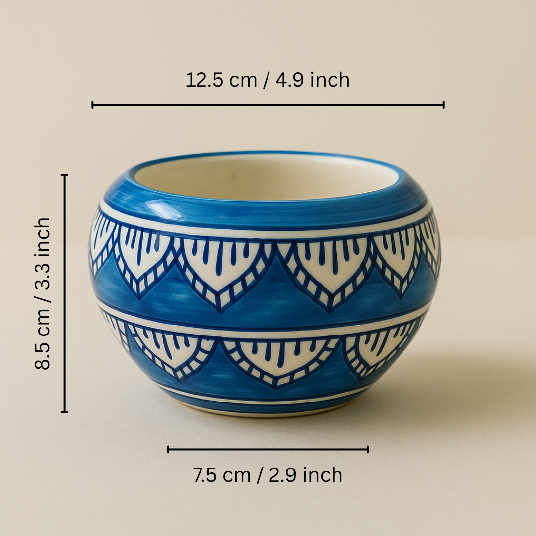 Indigo Blossom Planter” for indoor, outdoor plants, handcrafted Elegance for Your Greens.