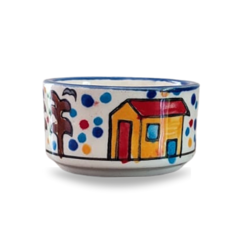 Round Shape Hut Painting Small Ceramic Hand Painted Chutney/Pickle/Dip/Bowls (50 ml) – Set of 6
