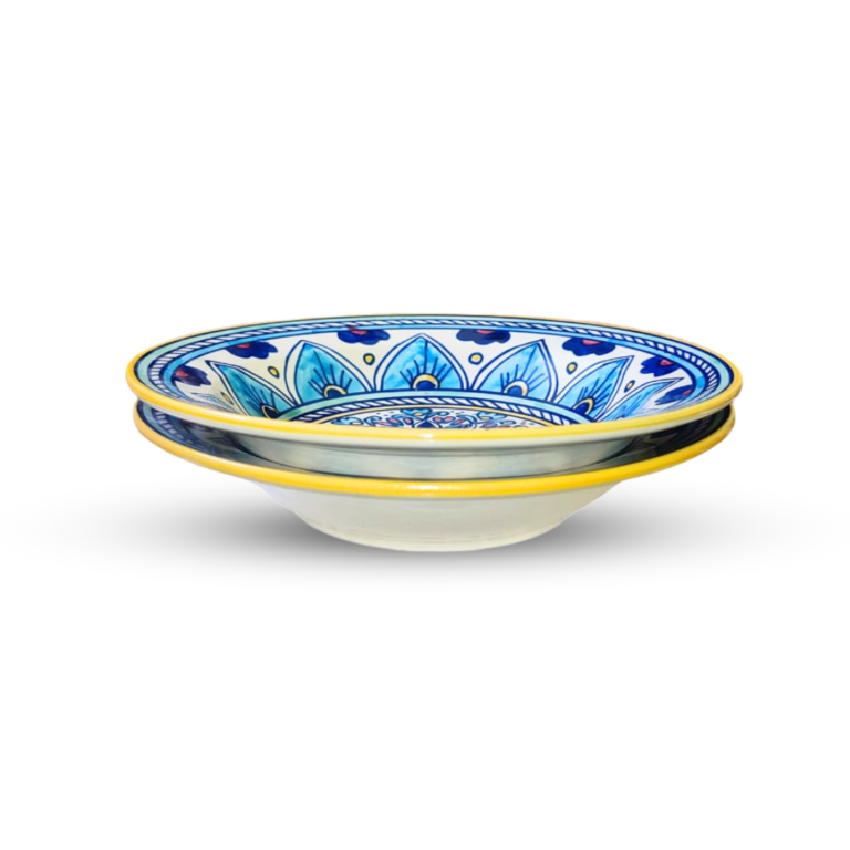 "FLORAL VIBES" Ceramic Hand – painted Deep Plate Size 9 inch for Soup / Salads/ Pasta/ Noodles/ Macaroni – Set Of 2 Best Gifting Options.