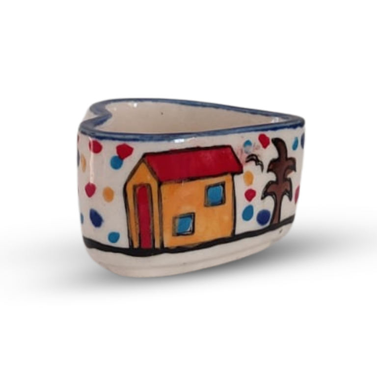 Heart Shape Hut Painting Small Ceramic Hand Painted Chutney/Pickle/Dip/Bowls (50 ml) – Set of 6