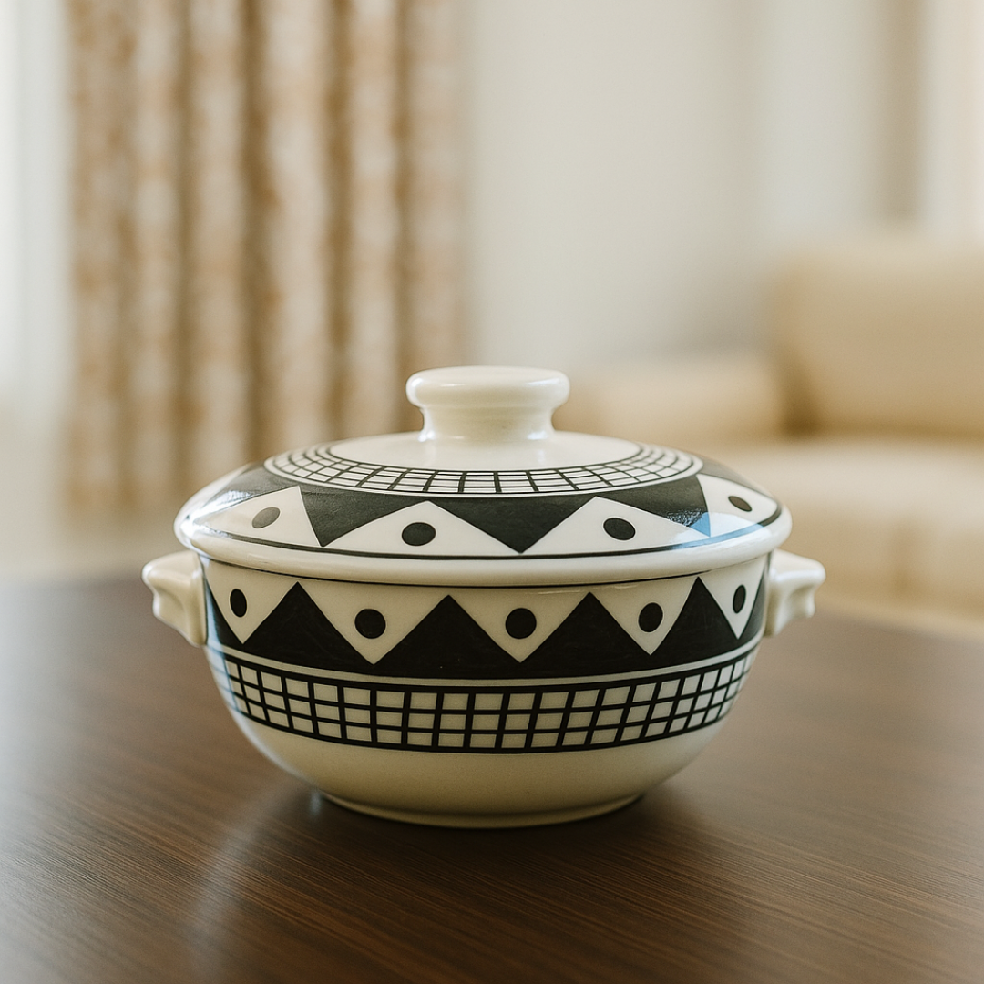 Doodle Craft Ceramic Casserole” hand–painted with Lid, 500 ml capacity, elegant & functional.