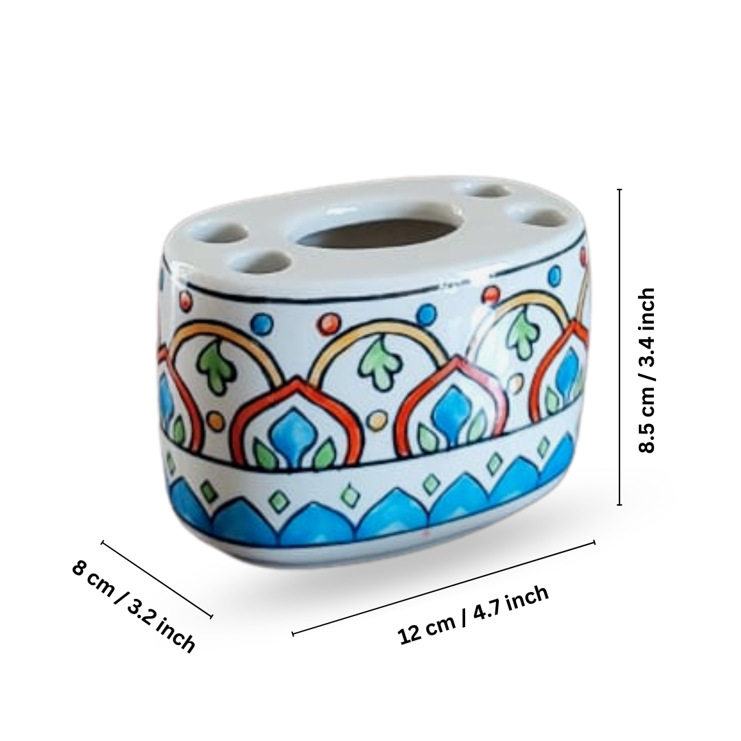 Multicolour Mihrab Painting. Ceramic Bathroom Accessories Set of 3 with Liquid Soap Dispenser, Toothbrush Holder & Soap Dish