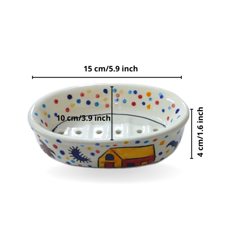 Ceramic Soap Dish | Ceramic Soap Case | Multi Colour Hut Painting – Set of 2