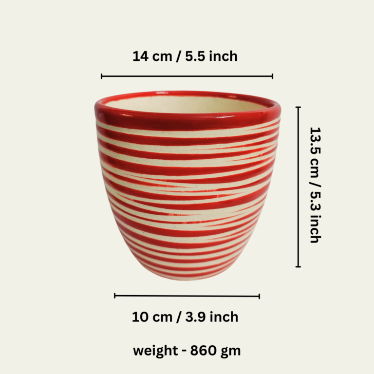 Premium Ceramic Striped Planter Pot for Succulents | Cactus | Indoor & Outdoor Plants – Cherry Red