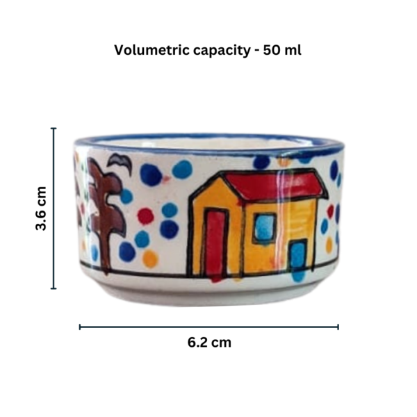 Round Shape Hut Painting Small Ceramic Hand Painted Chutney/Pickle/Dip/Bowls (50 ml) – Set of 6