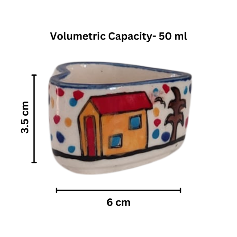 Heart Shape Hut Painting Small Ceramic Hand Painted Chutney/Pickle/Dip/Bowls (50 ml) – Set of 6