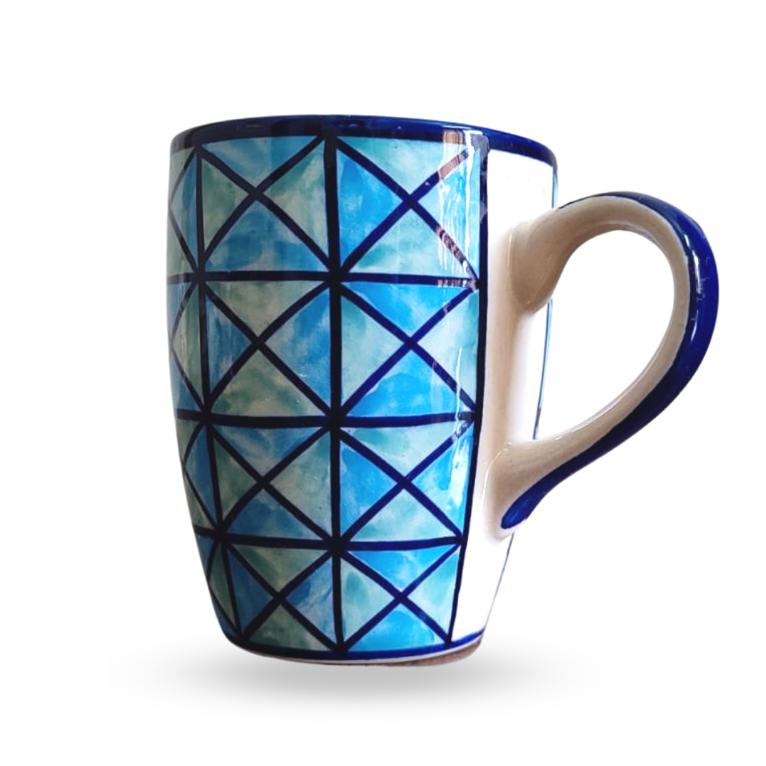 Criss Cross Coffee Mug | Tea Mug | Milk Mug (300 ml, Blue) – Set of 2
