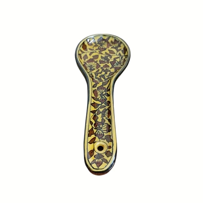 Hand Painted Ceramic Kitchen Serving Spoon Rest for Kitchen Counter | Stove Top | Table Top – Dark Brown