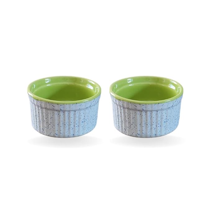 Ceramic Ramekins/Mini Bowls for Baking and Serving Cup Cakes, Ice Cream, Custard, Pudding, Soufflé – Set of 2