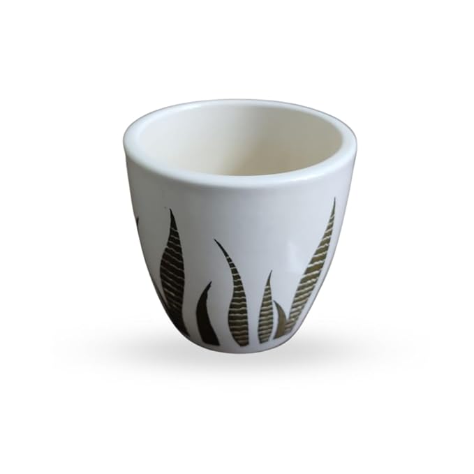 Premium Ceramic Planter Pot for Succulents | Cactus | Indoor Plants White & Golden – Set of 2 (Two)