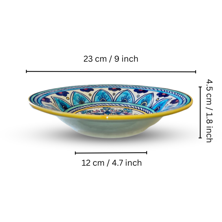 "FLORAL VIBES" Ceramic Hand – painted Deep Plate Size 9 inch for Soup / Salads/ Pasta/ Noodles/ Macaroni – Set Of 2 Best Gifting Options.
