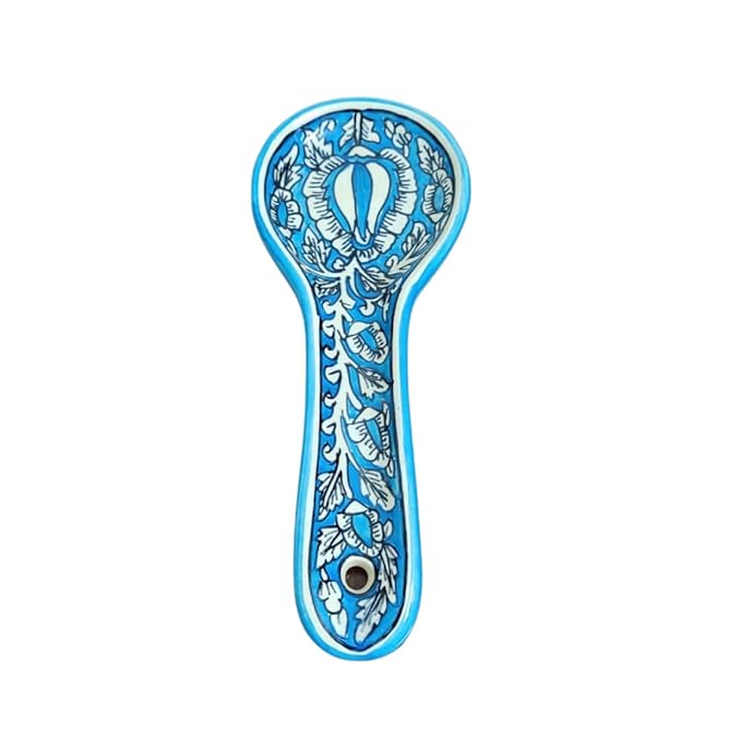 Hand Painted Ceramic Kitchen Serving Spoon Rest for Kitchen Counter | Stove Top | Table Top – Turquoise Blue