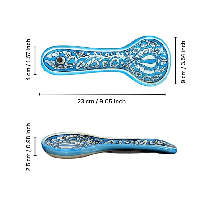 Hand Painted Ceramic Kitchen Serving Spoon Rest for Kitchen Counter | Stove Top | Table Top – Turquoise Blue