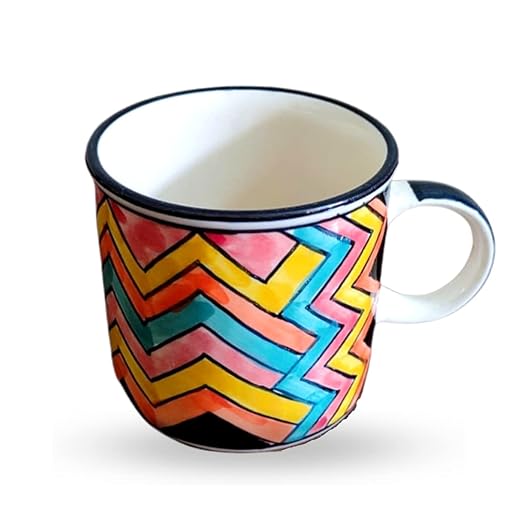 Coffee Mug | Tea Mug | Milk Mug Zig Zag Pattern (350 ml, Multicolour) – Set of 2