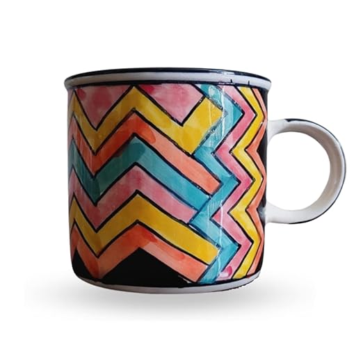 Coffee Mug | Tea Mug | Milk Mug Zig Zag Pattern (350 ml, Multicolour) – Set of 2
