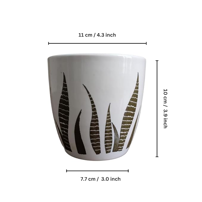 Premium Ceramic Planter Pot for Succulents | Cactus | Indoor Plants White & Golden – Set of 2 (Two)