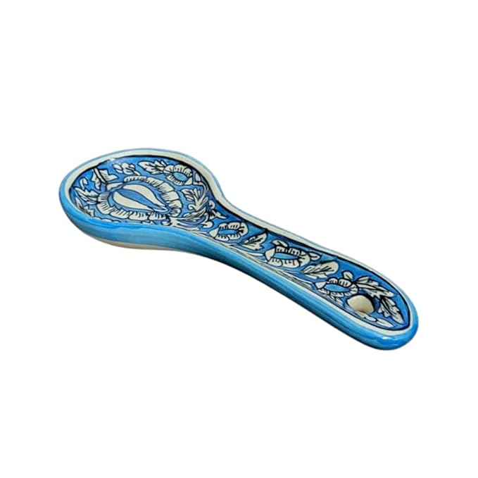 Hand Painted Ceramic Kitchen Serving Spoon Rest for Kitchen Counter | Stove Top | Table Top – Turquoise Blue