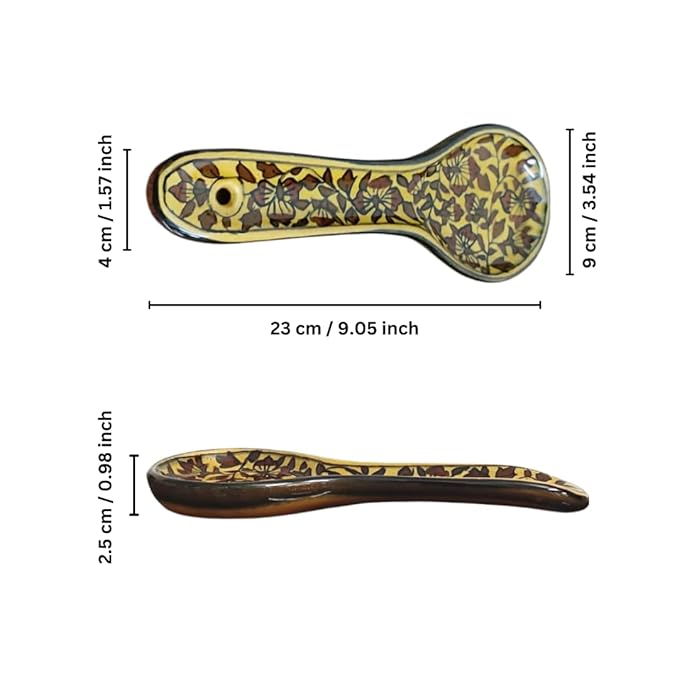 Hand Painted Ceramic Kitchen Serving Spoon Rest for Kitchen Counter | Stove Top | Table Top – Dark Brown