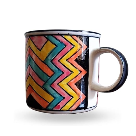 Coffee Mug | Tea Mug | Milk Mug Zig Zag Pattern (350 ml, Multicolour) – Set of 2