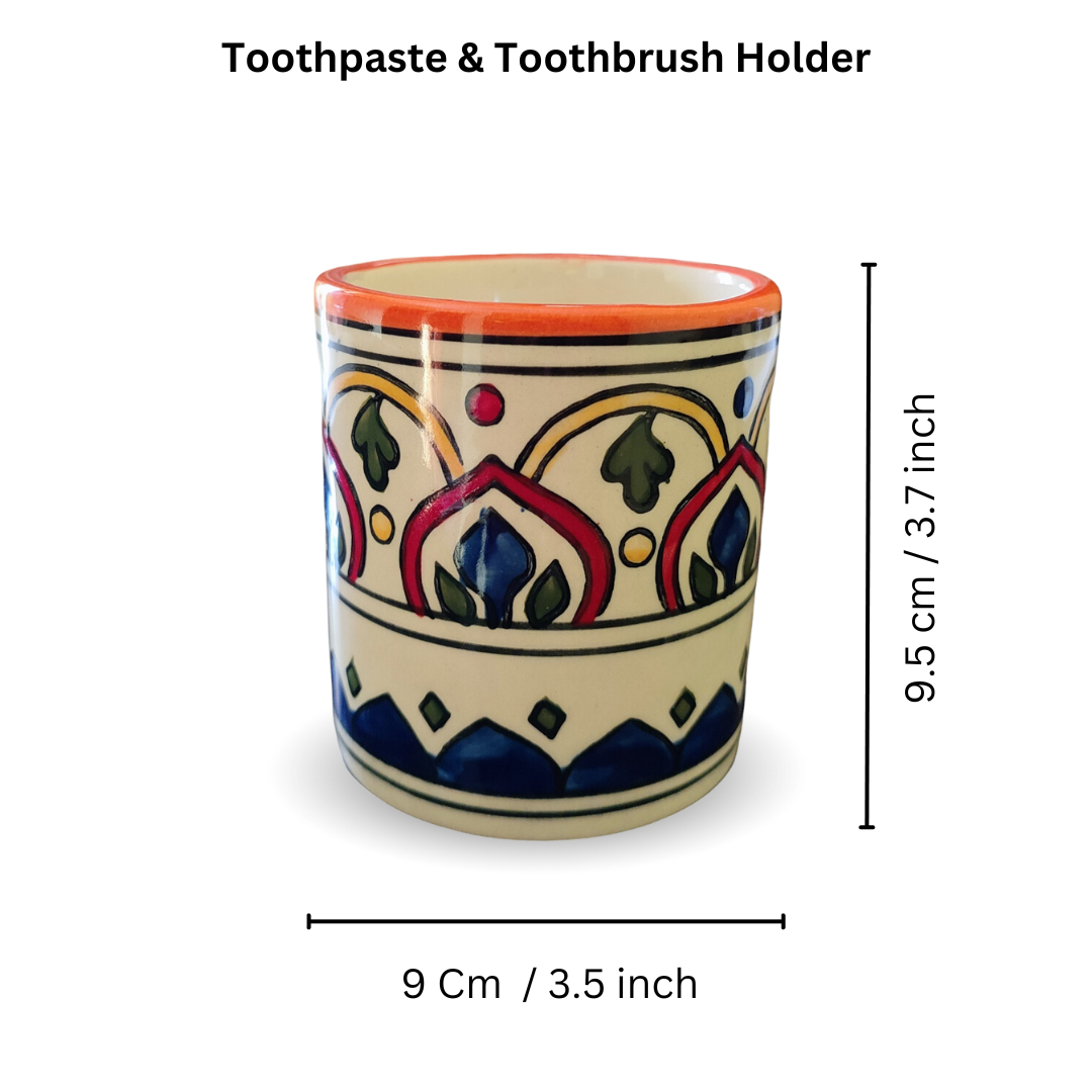 “Elegant Arch Blossom – Red ” Hand-Painted Ceramic Bath Set of 3 with Liquid Soap Dispenser, Toothbrush Holder & Soap Dish Best Gifting Options